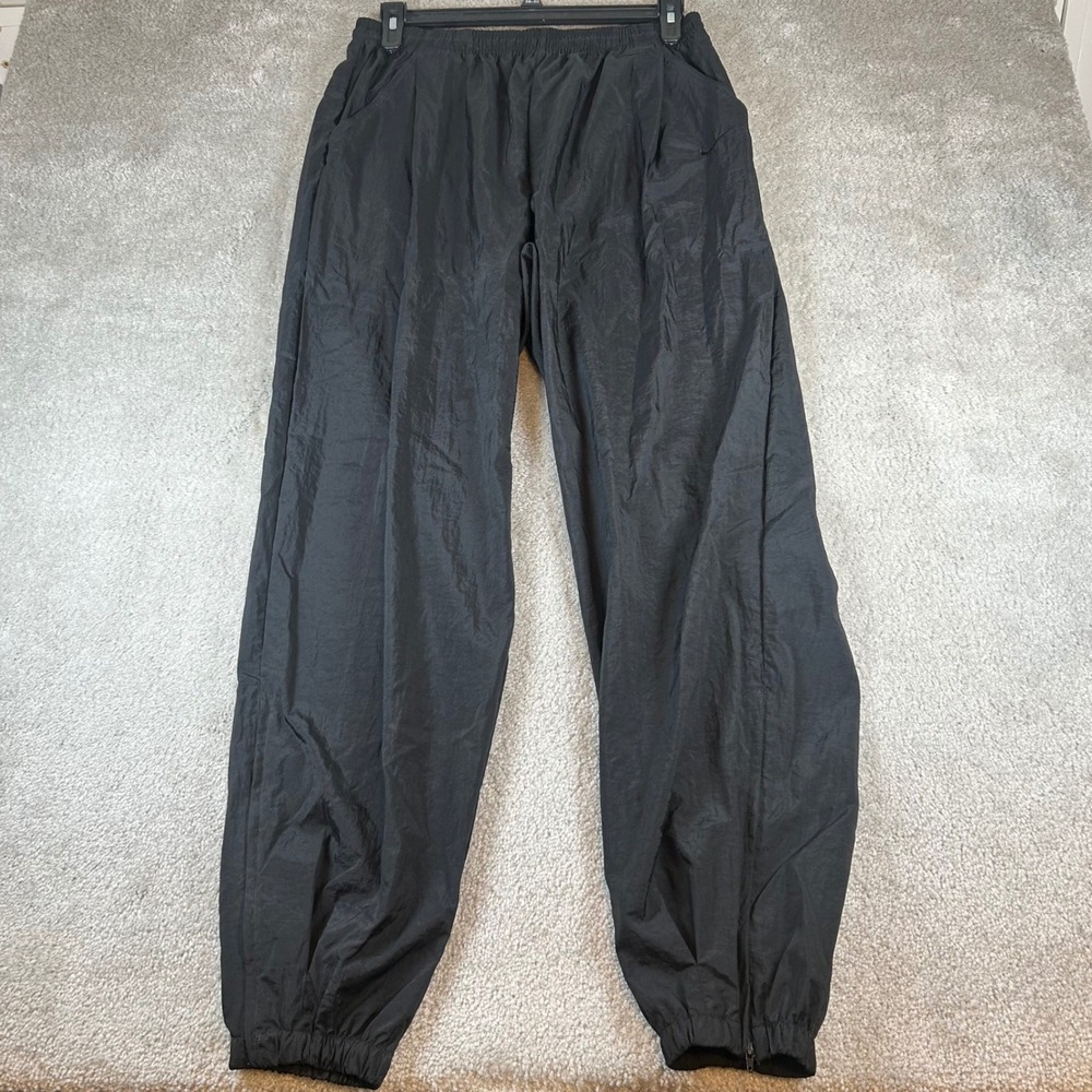 Vintage 90s Nike Track Pants Mens XL Black Nylon Windbreaker Joggers Ankle Zip